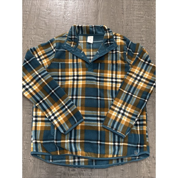 Vera Bradley Tops - Vera Bradley sporty fleece pullover in plaid Size Medium Gold, Teal, White,Snap